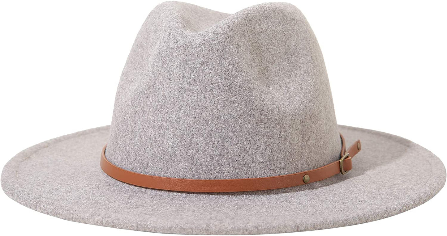 Lanzom Women Lady Felt Fedora Hat Wide Brim Wool Panama Hats with Band Apparel & Accessories > Clothing Accessories > Hats Lanzom E-oatmeal  