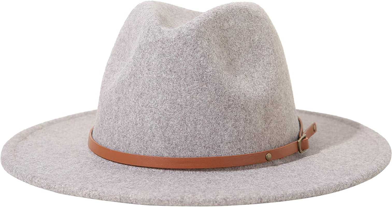 Lanzom Women Lady Felt Fedora Hat Wide Brim Wool Panama Hats with Band Apparel & Accessories > Clothing Accessories > Hats Lanzom E-oatmeal  
