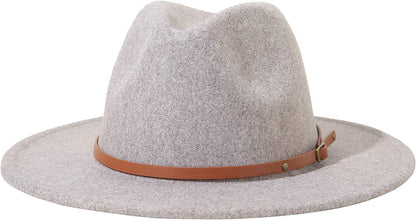 Lanzom Women Lady Felt Fedora Hat Wide Brim Wool Panama Hats with Band Apparel & Accessories > Clothing Accessories > Hats Lanzom E-oatmeal  