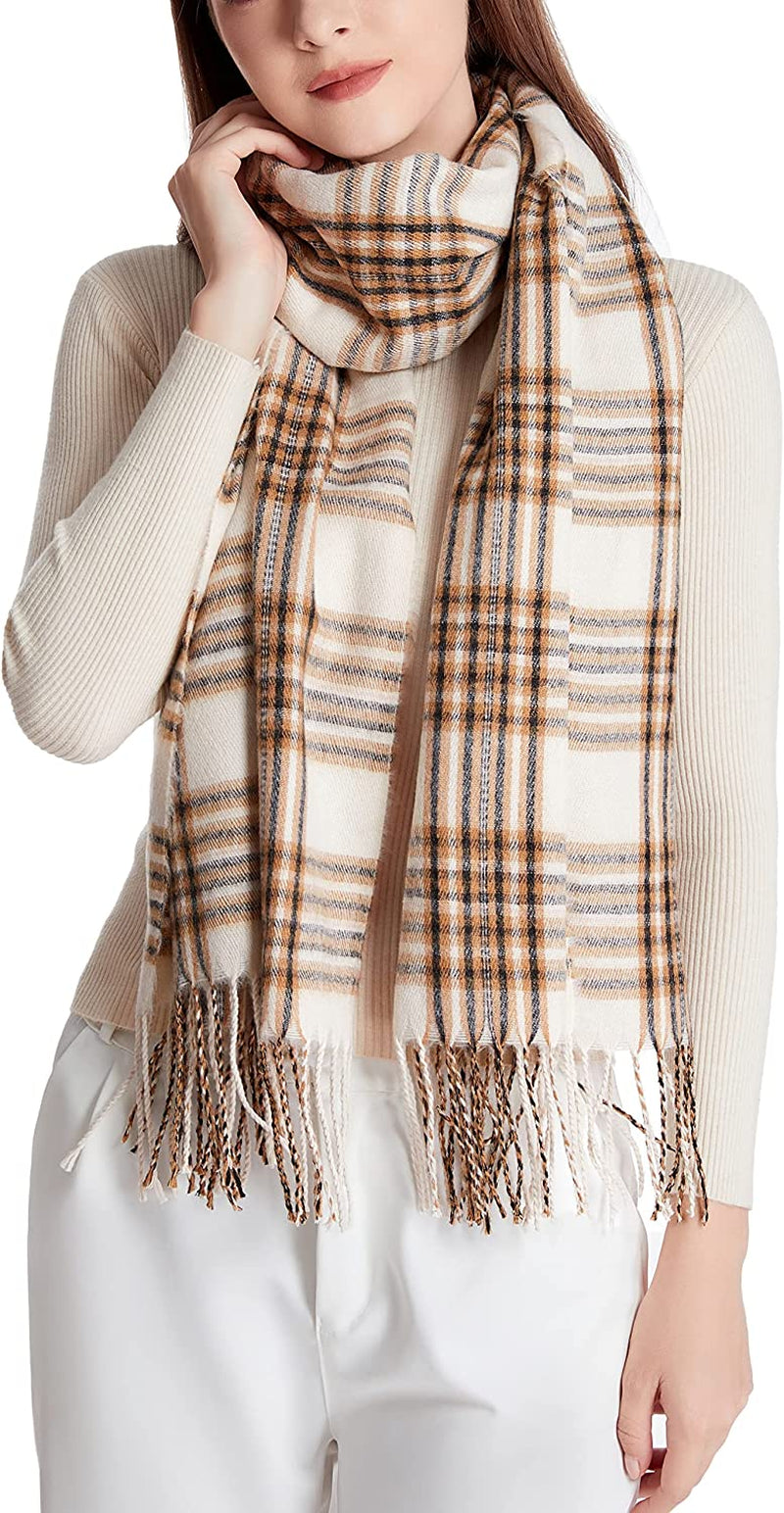 Wander Agio Women'S Fashion Long Shawl Big Grid Winter Warm Lattice Large Scarf Apparel & Accessories > Clothing Accessories > Scarves & Shawls Wander Agio Fine Plaid Beige 10  