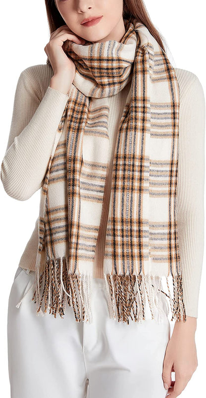 Wander Agio Women'S Fashion Long Shawl Big Grid Winter Warm Lattice Large Scarf Apparel & Accessories > Clothing Accessories > Scarves & Shawls Wander Agio Fine Plaid Beige 10  