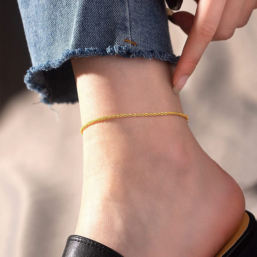 Sparkling Gold Anklet Bracelets for Women,Cute 18K Gold Plated Anklets for Women Teen Girls Large Ankles Apparel & Accessories > Jewelry > Anklets JYUEDA   