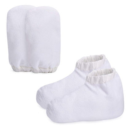 Noverlife Paraffin Wax Work Gloves & Booties, Wax Bath Hand Treatment Mitts Foot Spa Cover for Women, Thin Heat Therapy Insulated Soft Cotton Mittens Feet Hand Care Set - Blue Health & Beauty > Personal Care > Foot Care Noverlife White - Thick Fabric & Elastic Closure  