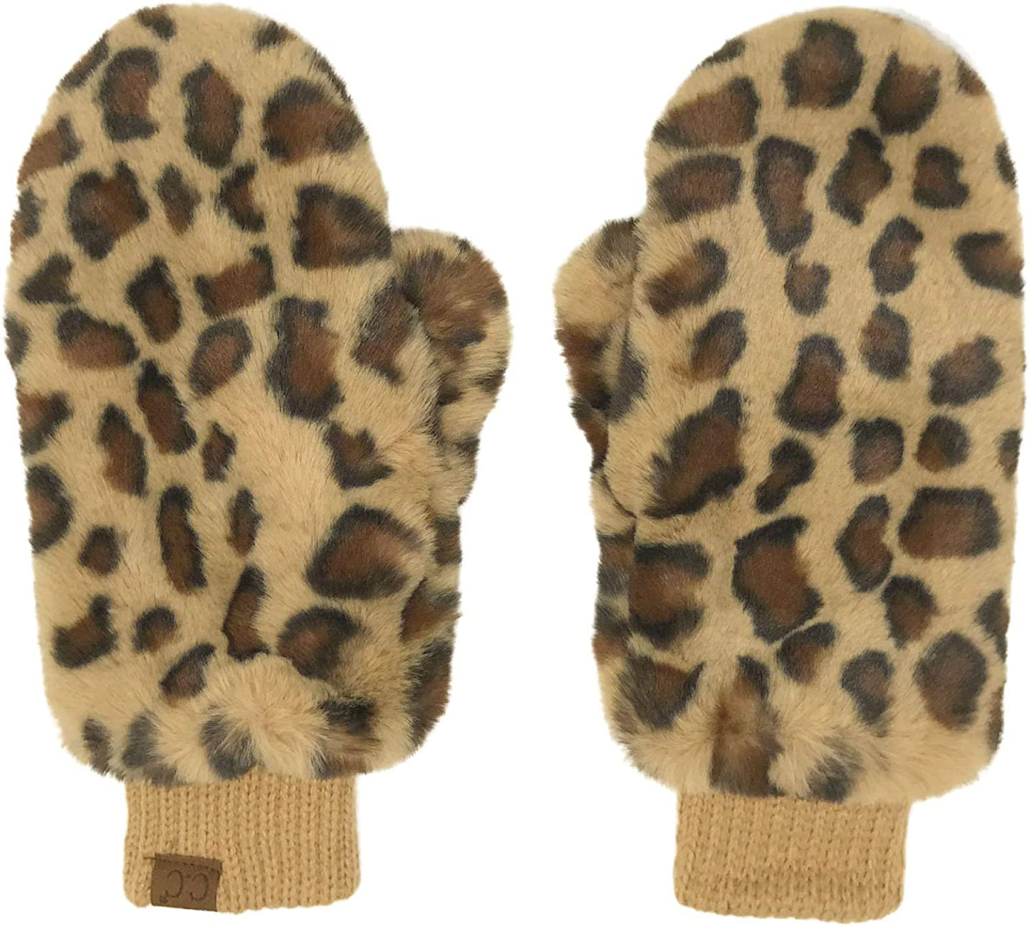 CC Soft Faux Fur Fuzzy Lined Flip up down Top Fingerless Mitten Gloves Apparel & Accessories > Clothing Accessories > Gloves & Mittens C.C Leopard Latte  