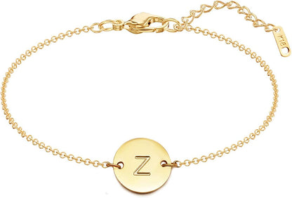 Glimmerst Personalized Initial Bracelet, 18K Gold Plated Stainless Steel Letter Bracelet Dainty Coin Charm Bracelet Delicate Disc Name Bracelet for Women Girls Apparel & Accessories > Jewelry > Bracelets Glimmerst Z  