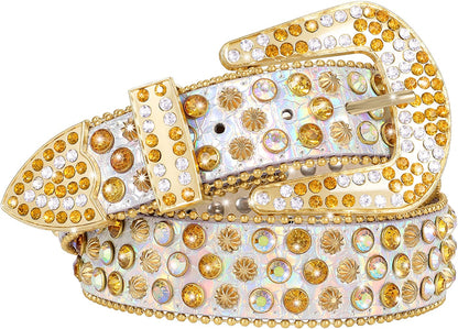 Men Women Fashion Rhinestone Belt SUOSDEY Western Cowgirl Bling Studded Design Leather Diamond Belt for Jeans Dress Apparel & Accessories > Clothing Accessories > Belts SUOSDEY 10-silver XL：fits waist size 43''-47'' 