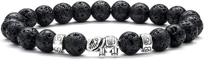 Gifts for Women Elephant Bracelet, 8Mm Natural White Howlite Bracelets for Women Men Stress Relief Yoga Bracelet Bead Bracelets for Women Elephant Gifts for Women Girls Apparel & Accessories > Jewelry > Bracelets M MOOHAM Obsidian  