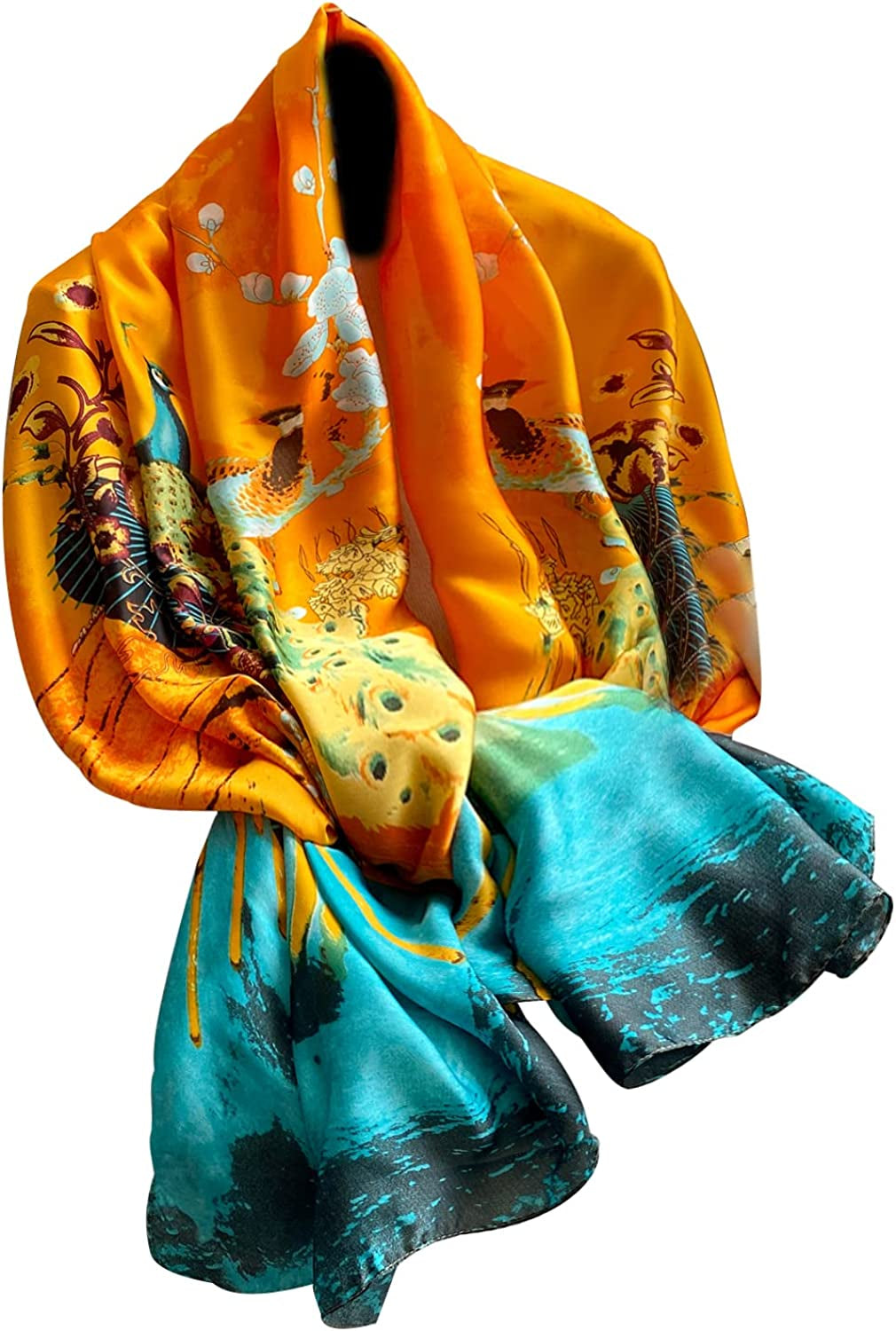 NUWEERIR Womens 100% Large Mulberry Silk Scarf Long Satin Scarf Fashion Designer Scarf Lightweight Wraps Apparel & Accessories > Clothing Accessories > Scarves & Shawls NUWEERIR 78  