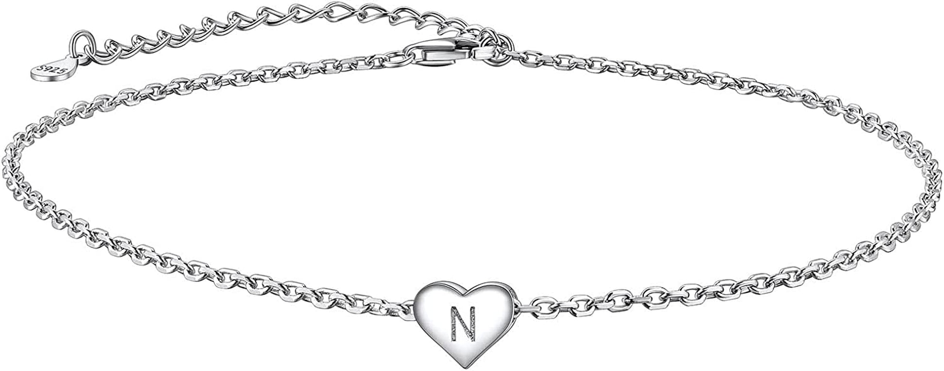 Suplight 925 Sterling Silver A-Z Initial Heart Anklets, Dainty Ankle Bracelets Beach Jewelry for Women Girls (With Gift Box) Apparel & Accessories > Jewelry > Anklets Suplight Jewelry N  