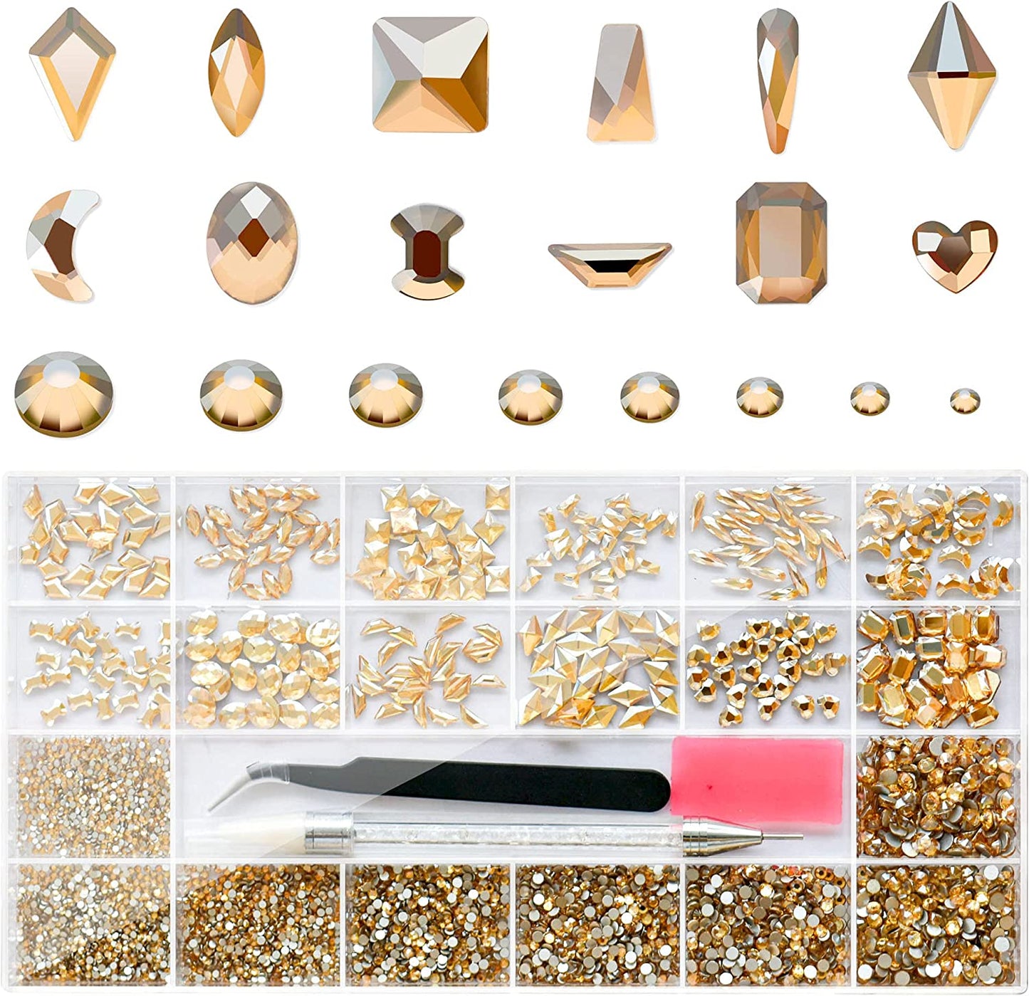 Molisaka Black Nail Art Rhinestones, Glass Flat Back Rhinestones for Nails Decorations, Bling Crystals Nail Gems for Nail Design, 3D Nail Jewels Set with Rhinestone Picker Tools (2320Pcs) Health & Beauty > Personal Care > Cosmetics > Cosmetic Tools > Nail Tools Molisaka 21 Grids Champagne  