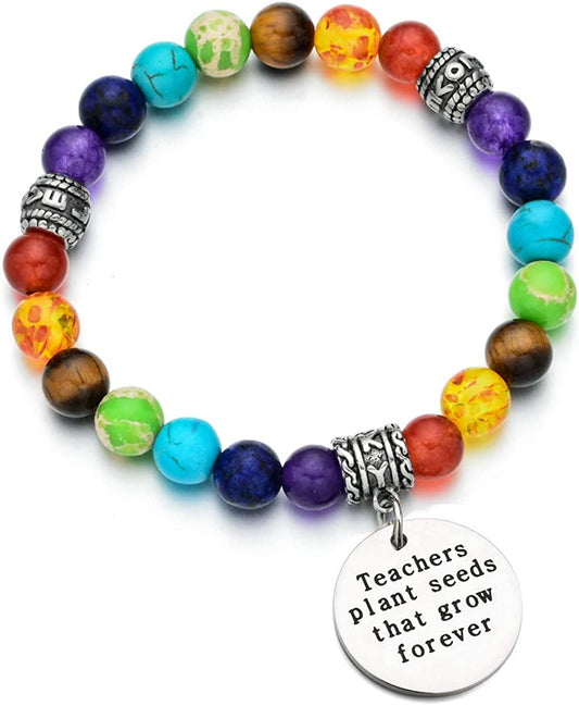 Teacher Appreciation Gifts Bracelets 7 Chakra Healing Beads Bracelet Graduation Jewelry for Teacher Apparel & Accessories > Jewelry > Bracelets DYJELWD   