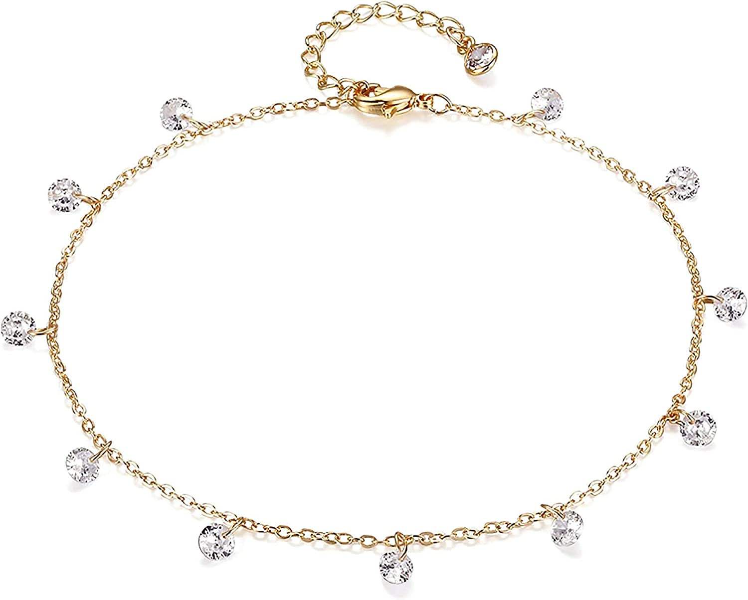 Dremmy Studios Simple Gold Chain Anklet,14K Gold/Silver Plated Dainty Summer Beach Anklets for Women Apparel & Accessories > Jewelry > Anklets DREMMY STUDIOS CZ  