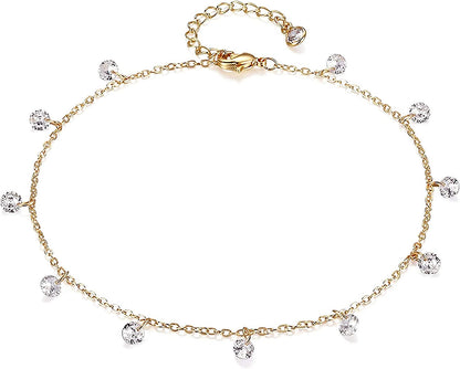 Dremmy Studios Simple Gold Chain Anklet,14K Gold/Silver Plated Dainty Summer Beach Anklets for Women Apparel & Accessories > Jewelry > Anklets DREMMY STUDIOS CZ  