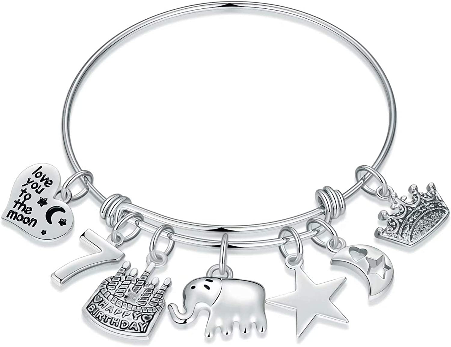Birthday Gifts for Women Girls Bracelet, Expandable Charm Bracelets 5Th 6Th 7Th 8Th 9Th 10Th 20Th 30Th 40Th 50Th 60Th 70Th 80Th 90Th Birthday Gift for Friend, Mom, Daughter, Niece, Sister, Grandma Apparel & Accessories > Jewelry > Bracelets M MOOHAM "7th"  