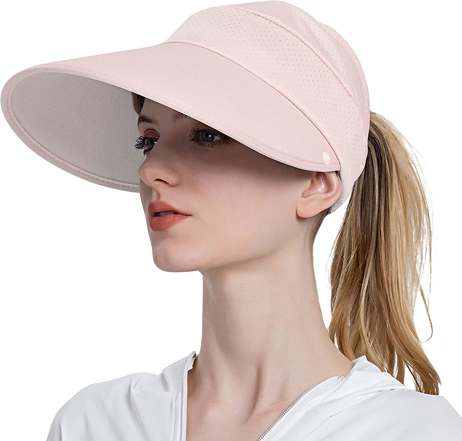 Muryobao Womens Summer Baseball Hat Outdoor Wide Brim UV Protection Foldable Ponytail Mesh Sun Visor Cap with Removable Flap Apparel & Accessories > Clothing Accessories > Hats Muryobao   