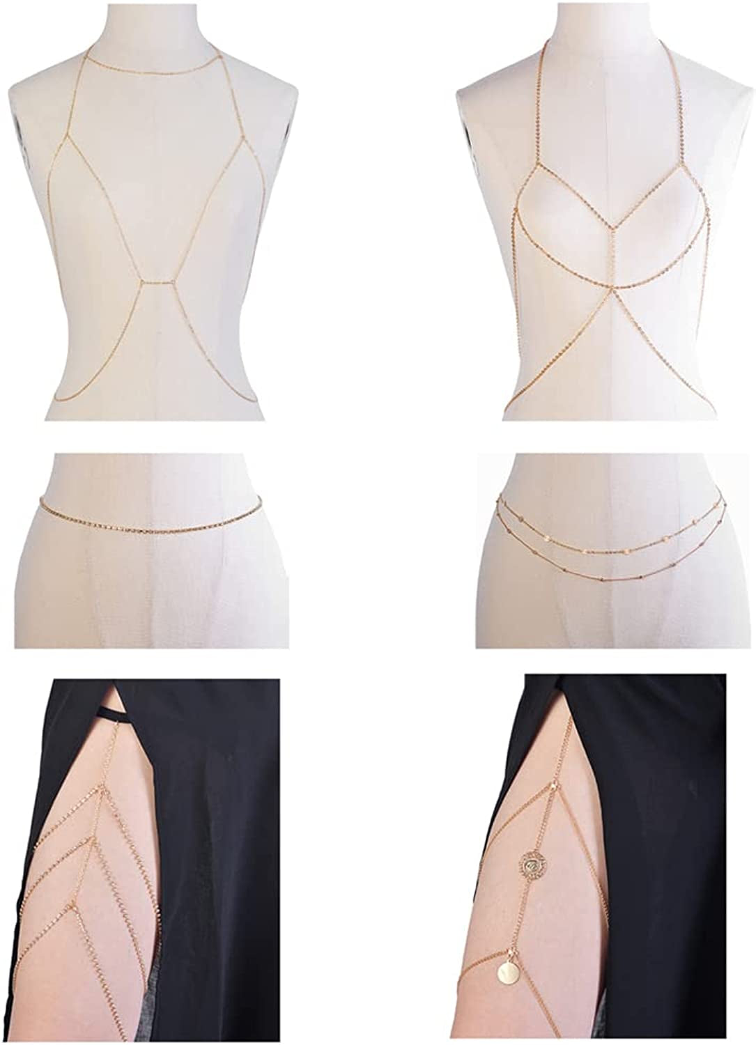 Tornito 6-8Pcs Sexy Belly Waist Chain Bikini Body Chain Summer Beach Body Jewelry Set for Women Girls Gold Tone Apparel & Accessories > Jewelry > Body Jewelry Tornito D:6Pcs, Gold Tone  