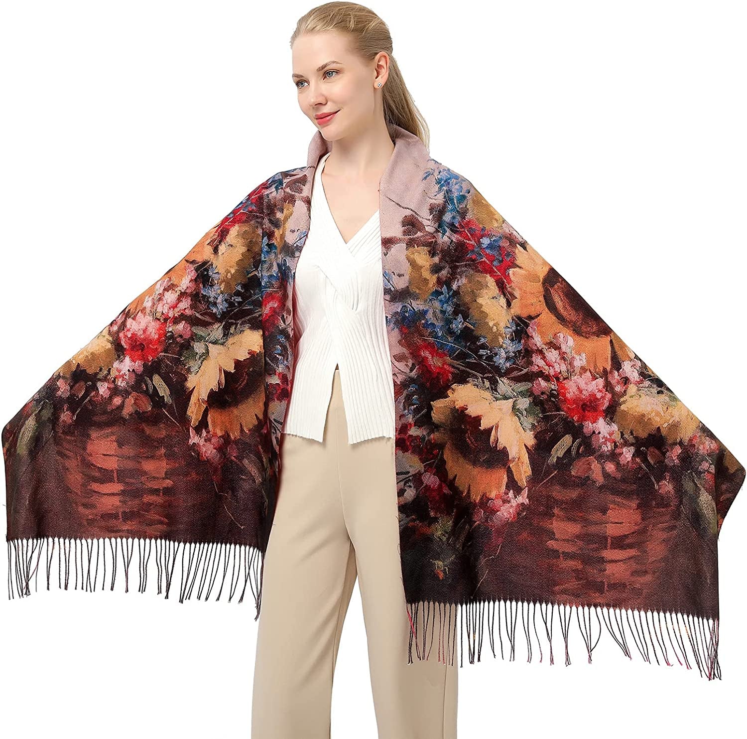 Women'S Fashion Scarf with Art Printed Tassel Soft Cashmere Warm Large Blanket Wrap Shawl for Gift Apparel & Accessories > Clothing Accessories > Scarves & Shawls XYBJ No7  