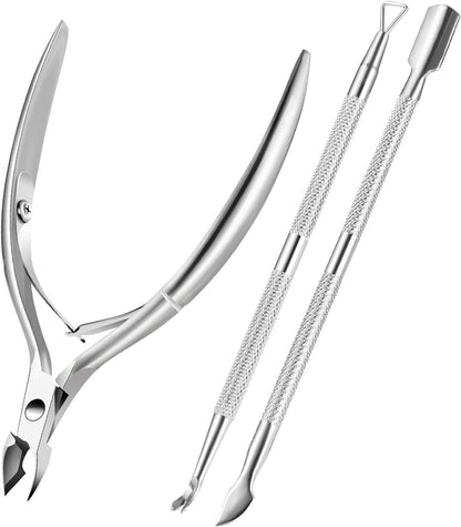 Cuticle Trimmer with Cuticle Pusher, XUNXMAS Cuticle Remover Cutter Nipper Scissor and Triangle Cuticle Nail Pusher Peeler Scraper, Durable Dead Skin Clipper Manicure Pedicure Tools Health & Beauty > Personal Care > Cosmetics > Cosmetic Tools > Nail Tools XUNXMAS Silver  