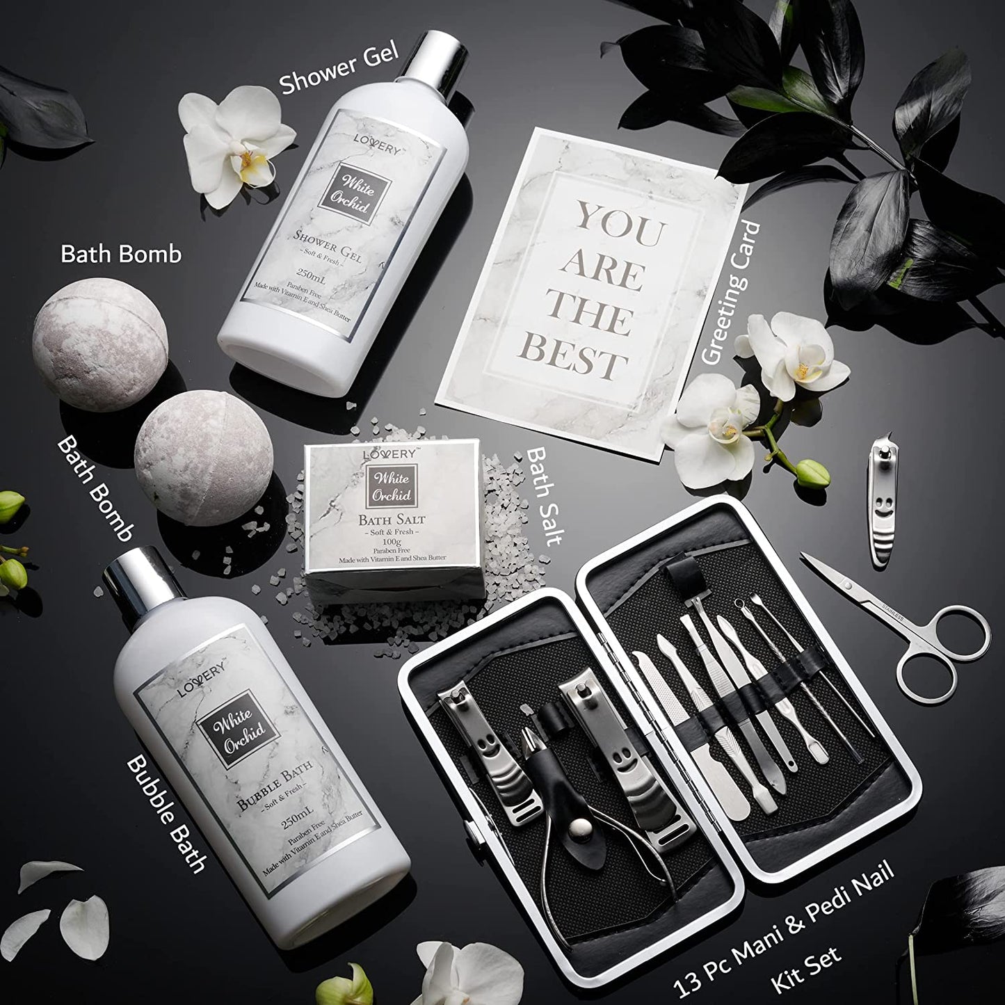 Spa Gifts for Women, Bath and Body Gift Set, White Orchid Self Care Gift Basket for Women, Men, Girlfriend, 20Pc Gifts for Mom, Spa Kit with Nail Kit, Bath Bombs & More - Birthday Personalized Gifts Health & Beauty > Personal Care > Cosmetics > Bath & Body LOVERY   