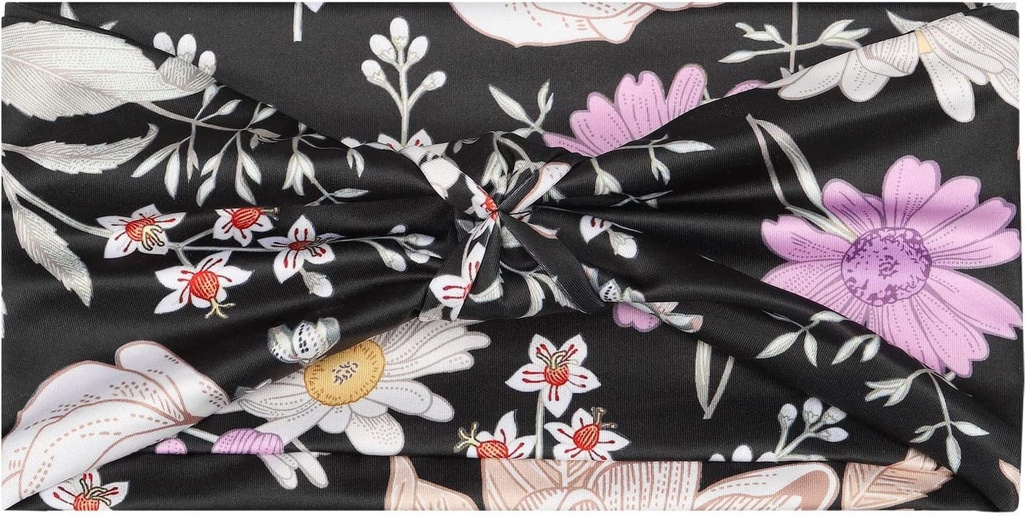 Moko Headband for Women, Versatile Turban Headband Hair Wrap Multi-Style Casual Sports Headwear, Stretchy Breathable Moisture Wicking Microfiber Head Wrap for Workout, Running, Yoga Apparel & Accessories > Clothing Accessories > Bandanas & Headties MoKo Floral Black Elastic 