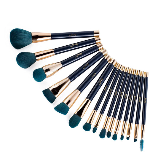 Jessup 15Pcs Makeup Brushes Set Powder Foundation Eyeshadow Eyeliner Lip Contour Concealer Smudge Brush Tool Blue/Darkgreen T113 Health & Beauty > Personal Care > Cosmetics > Cosmetic Tools > Makeup Tools Jessup Blue/Darkgreen  