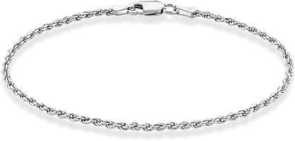 Miabella 925 Sterling Silver Italian 2Mm, 3Mm Diamond-Cut Braided Rope Chain Anklet Ankle Bracelet for Women Teen Girls, Made in Italy Apparel & Accessories > Jewelry > Anklets Miabella Width 2mm Length 10 Inches (Medium) 