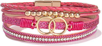 FANCY SHINY Boho Wrap Bracelets Leather Cuff Bangle Gold Beaded Bracelets for Women Stackable Infinity Bracelets Jewelry with Clasp Apparel & Accessories > Jewelry > Bracelets FANCY SHINY Rosa  