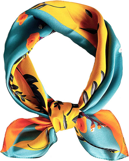 Fashion Hair Scarf for Women Lightweight Silk Feeling Head Scarves Square Bandanas 27.5× 27.5 Inches Apparel & Accessories > Clothing Accessories > Bandanas & Headties Roizsx X-plum Blossoms and Leaves  