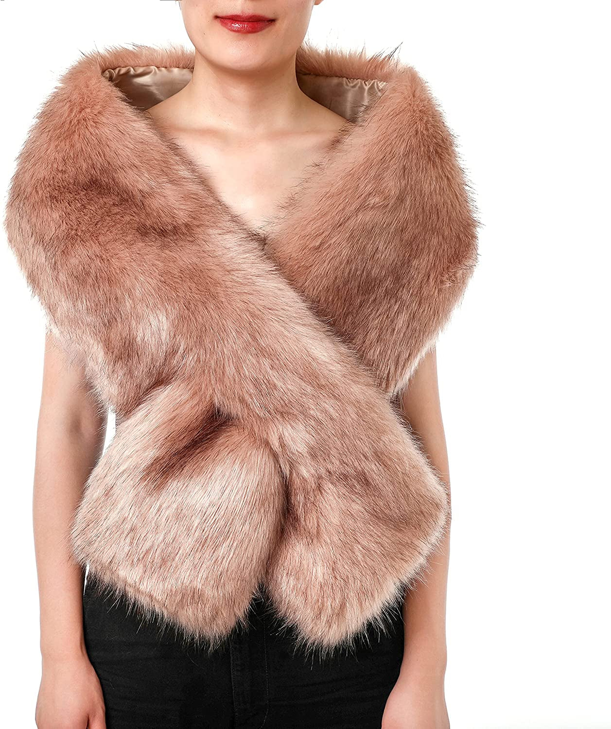 Dikoaina Women'S Winter Fake Faux Fur Scarf Wrap Collar Shawl Shrug Apparel & Accessories > Clothing Accessories > Scarves & Shawls Dikoaina Pink 48"/125cm 