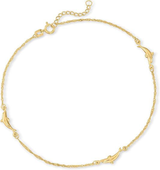 Ross-Simons 14Kt Yellow Gold Dolphin Anklet. 9 Inches Apparel & Accessories > Jewelry > Anklets Ross-Simons   