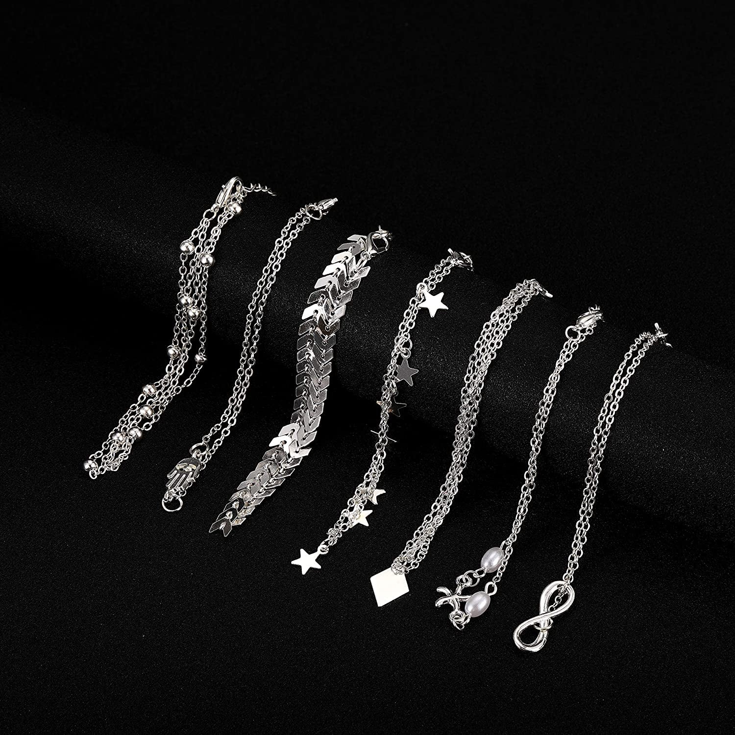 Softones 16Pcs Ankle Bracelets for Women Girls Gold Silver Two Style Chain Beach Anklet Bracelet Jewelry Anklet Set,Adjustable Size Apparel & Accessories > Jewelry > Anklets Softones   