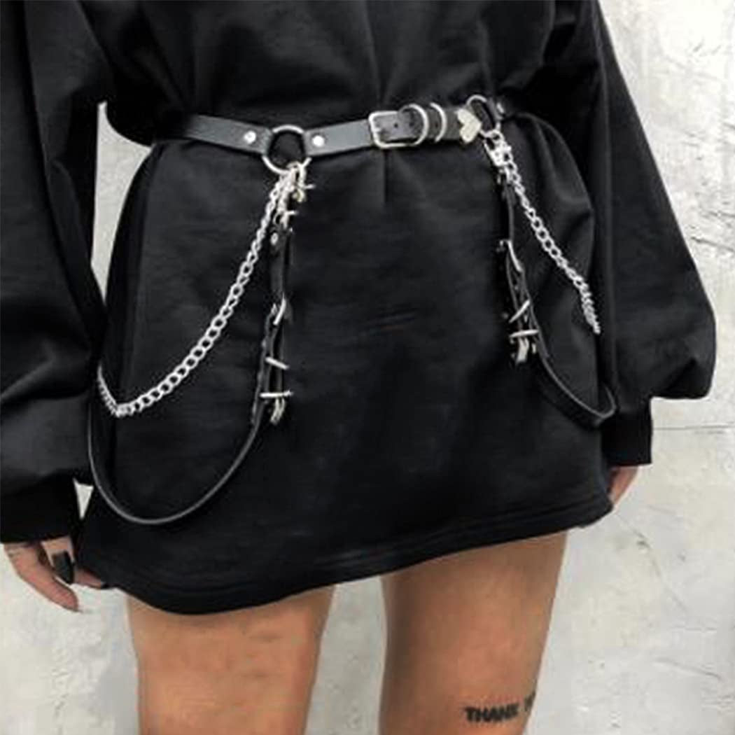 Reetan Punk Body Chains Black Layered Waist Chain Leather Belt Belly Chains Rave Party Body Jewelry Accessories for Women and Girls (1) Apparel & Accessories > Jewelry > Body Jewelry REETAN 6  