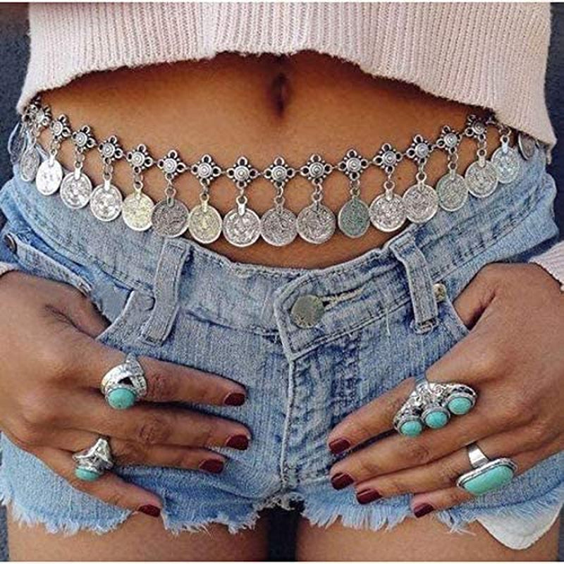 Idealway Gypsy Silver Dangle Coins Belly Chain Hippie Boho Belt Belly Dance Chain Body Jewelry Apparel & Accessories > Jewelry > Body Jewelry idealway   