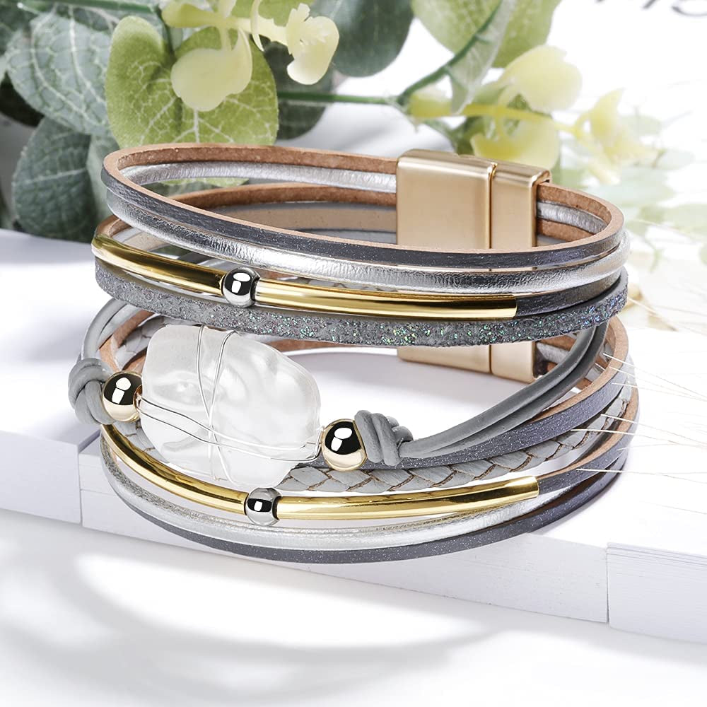 Fesciory Leopard Bracelet for Women Wrap Multi-Layer Leather Bracelet Magnetic Clasp Cuff Bangle Jewelry Apparel & Accessories > Jewelry > Bracelets Fesciory   