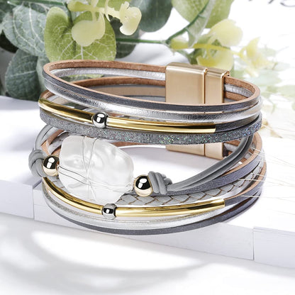Fesciory Leopard Bracelet for Women Wrap Multi-Layer Leather Bracelet Magnetic Clasp Cuff Bangle Jewelry Apparel & Accessories > Jewelry > Bracelets Fesciory   