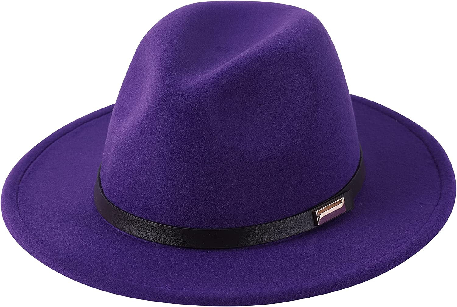 Lanzom Women Lady Retro Wide Brim Floppy Panama Hat Belt Buckle Wool Fedora Hat Apparel & Accessories > Clothing Accessories > Hats Lanzom 01-dark Purple One Size 