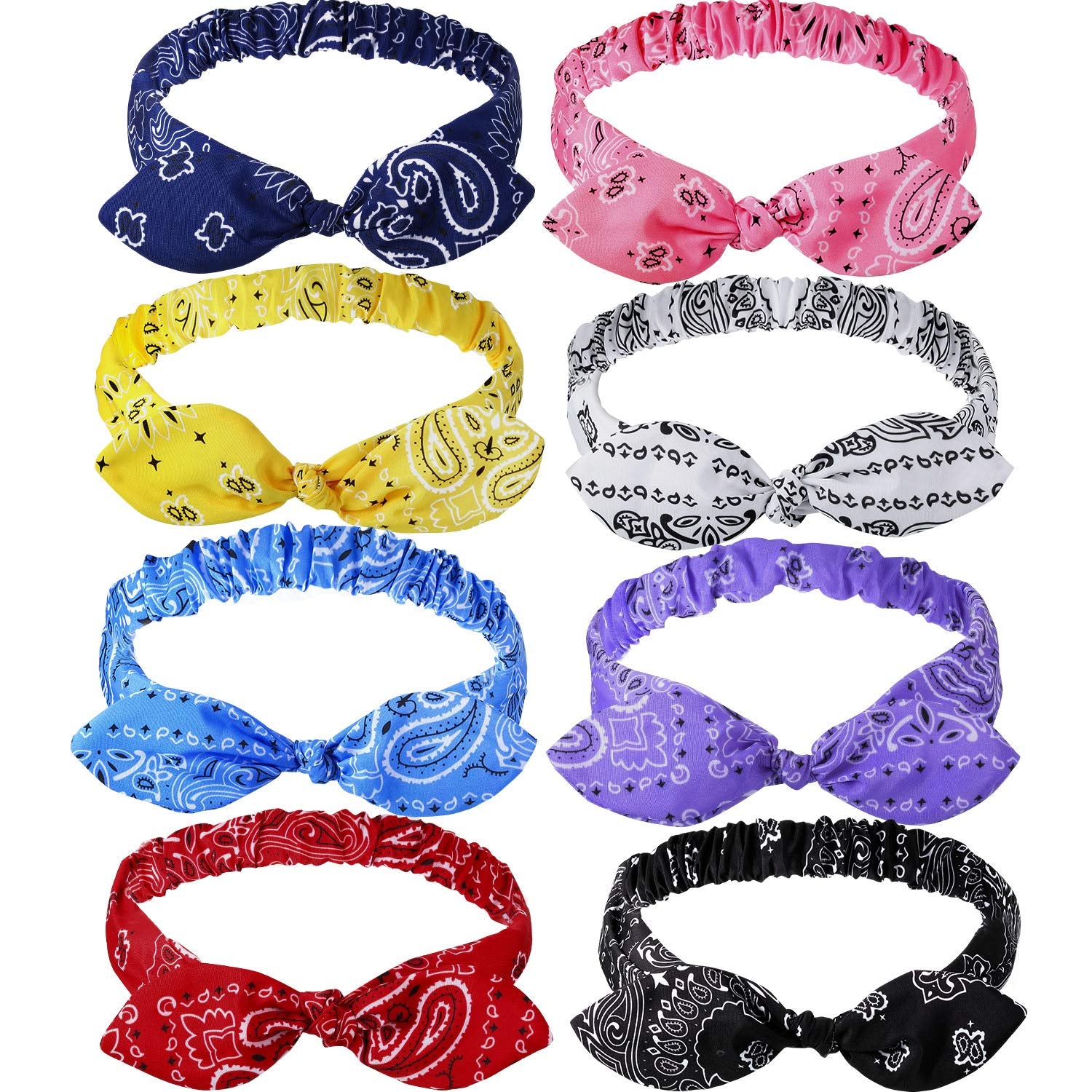 Bandana Knot Headbands Retro Print Headbands Paisley Print Headband Headwrap for Girls and Women (Style J, 8 Pieces) Apparel & Accessories > Clothing Accessories > Bandanas & Headties Hicarer   