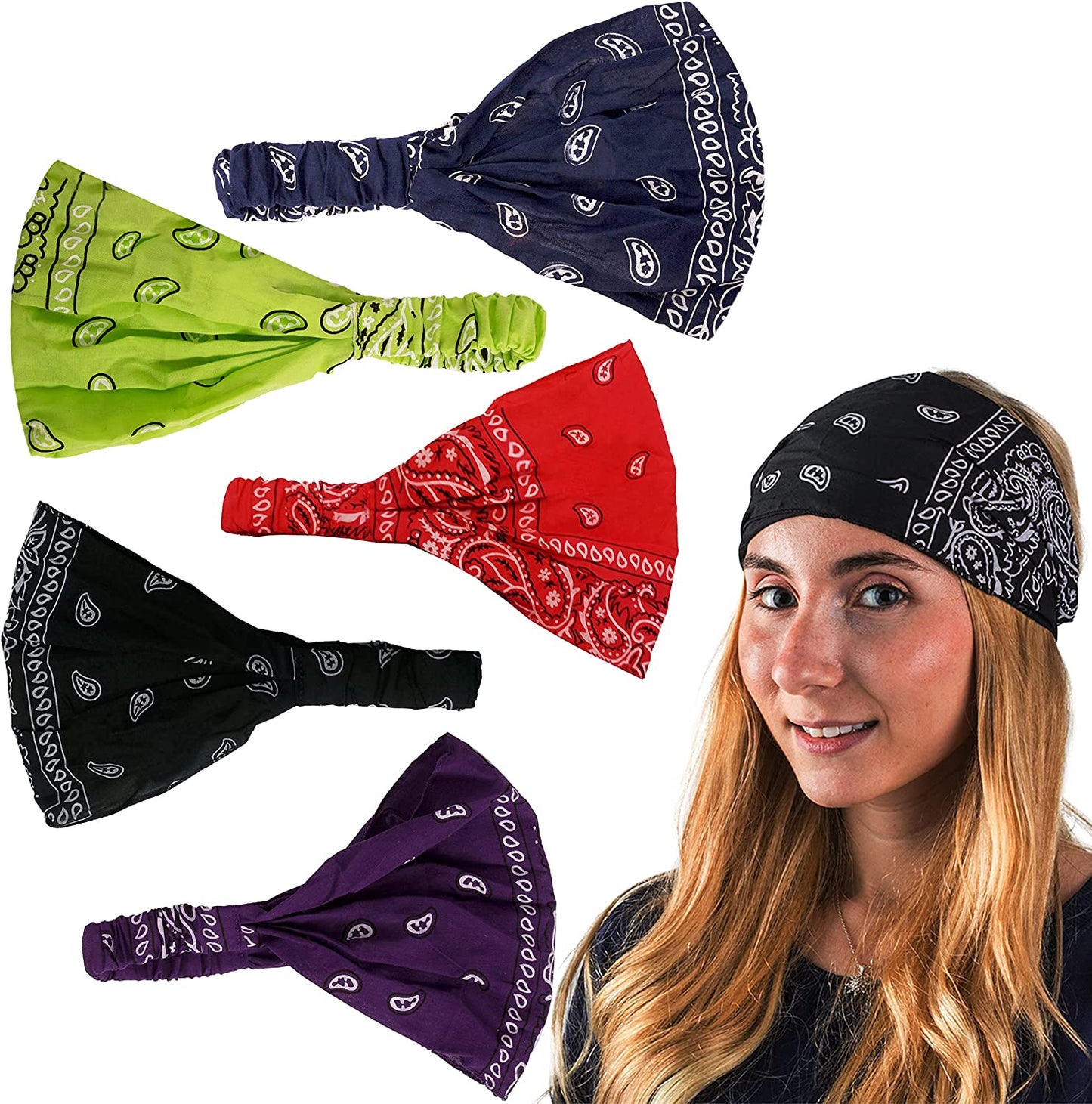 Paisley Bandana Headbands-5 PC with Wire Headband-Hair Accessories-Christmas Gifts by Coveryourhair Apparel & Accessories > Clothing Accessories > Bandanas & Headties CoverYourHair Dark  