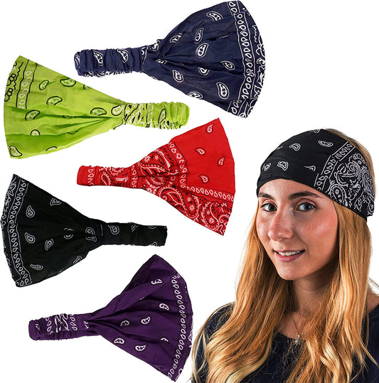 Paisley Bandana Headbands-5 PC with Wire Headband-Hair Accessories-Christmas Gifts by Coveryourhair Apparel & Accessories > Clothing Accessories > Bandanas & Headties CoverYourHair Dark  