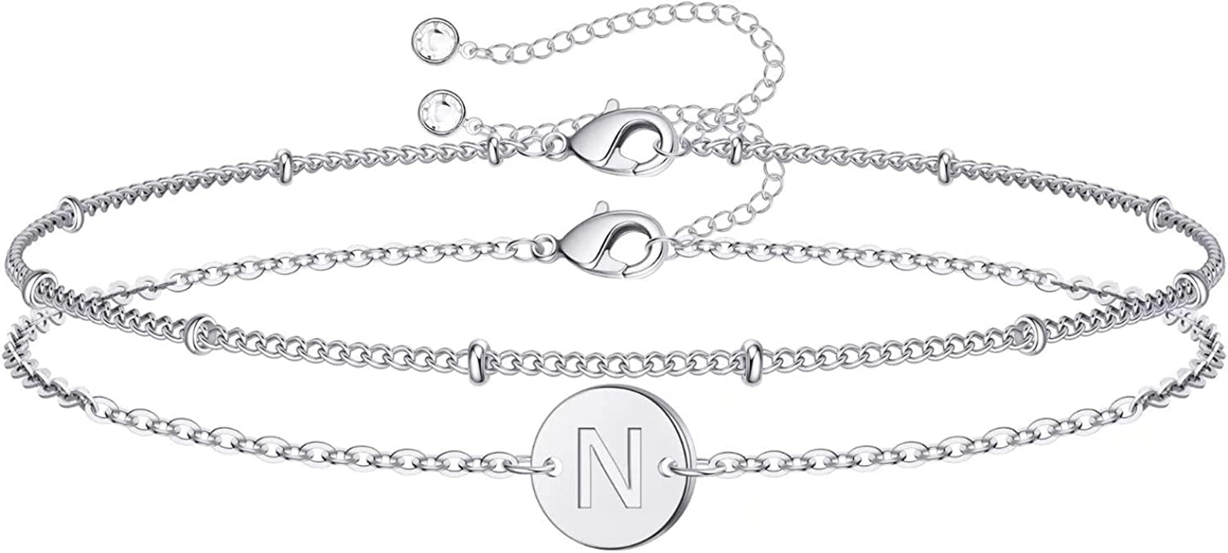 Silver Initial Bracelets for Women Teen Girls, 14K White Gold Filled Layered Letter Initial Bracelet Dainty Disc Initial Charm Bracelets Silver Bracelets for Women Girls Jewelry Gifts for Girls Apparel & Accessories > Jewelry > Bracelets MONOZO N  