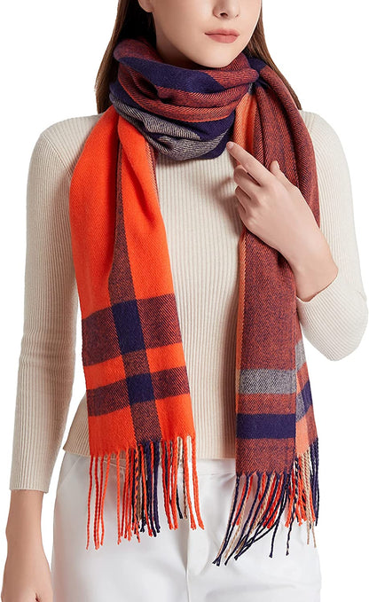 Wander Agio Women'S Fashion Long Shawl Big Grid Winter Warm Lattice Large Scarf Apparel & Accessories > Clothing Accessories > Scarves & Shawls Wander Agio Dark Orange 13  