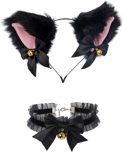 Faylay Cosplay Girl Plush Furry Cat Ears Headwear Accessory for Cam Girl Party Apparel & Accessories > Clothing Accessories > Headwear Faylay 4-hmflhhdj&necklace  