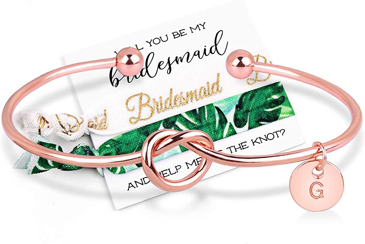 MOOKOO Personalised Bridesmaid Bracelet Gift Will You Be My Bridesmaid Proposal Gift Adjustment Bachelorette Bangle Apparel & Accessories > Jewelry > Bracelets MOOKOO Rose gold g 