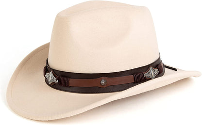 Gossifan Womens Classic Western Cowgirl Cowboy Wide Brim Hats with Belt Apparel & Accessories > Clothing Accessories > Hats Gossifan Beige 7 1/8-7 1/4 