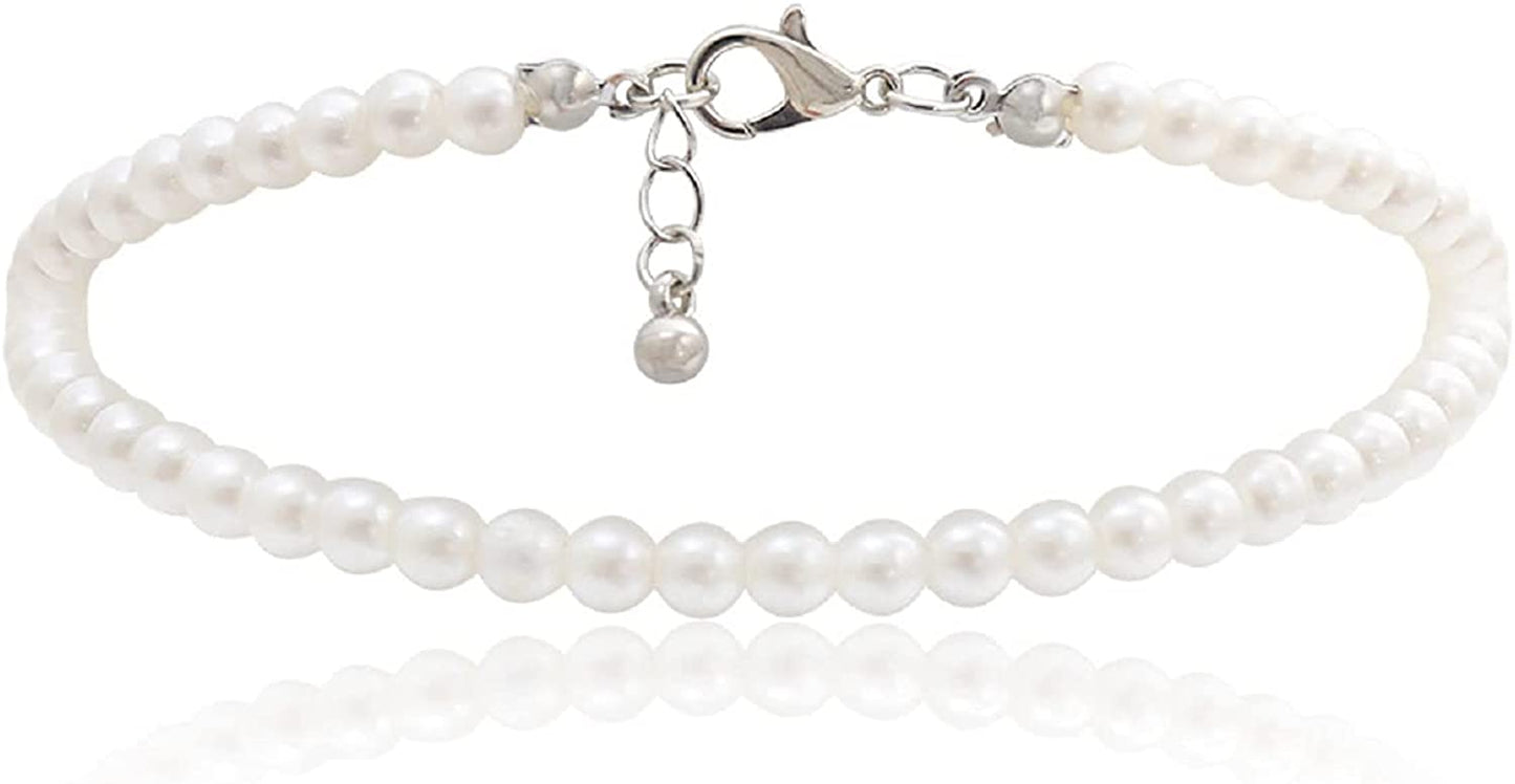 COLORFUL BLING 1Pc Pearl Handmade Anklet Simple Imitation Pearls Hand Woven Boho Foot Jewelry Anklet Bracelet Summer Beach for Women Girls Apparel & Accessories > Jewelry > Anklets COLORFUL BLING Pearl  