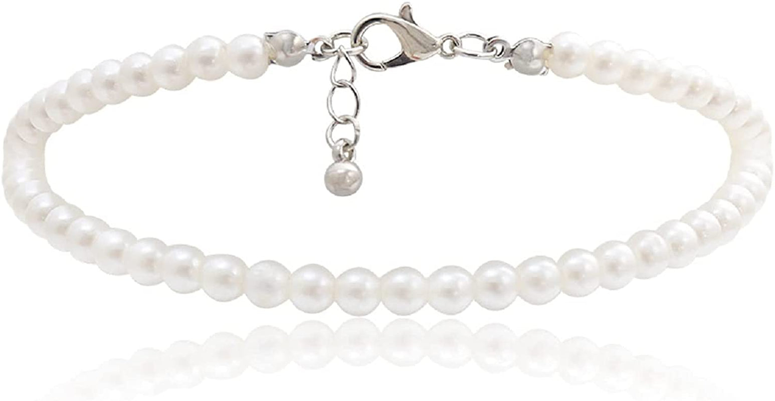 COLORFUL BLING 1Pc Pearl Handmade Anklet Simple Imitation Pearls Hand Woven Boho Foot Jewelry Anklet Bracelet Summer Beach for Women Girls Apparel & Accessories > Jewelry > Anklets COLORFUL BLING Pearl  