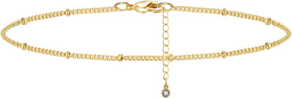Kissyan Gold Ankle Bracelets for Women, Dainty 14K Gold Plated Anklets Cuban Link Chain Ankles Adjustable Snake Tennis Anklet Bracelet Tiny Beach Foot Jewelry Gifts for Women Girls Apparel & Accessories > Jewelry > Anklets KissYan Gold-bead anklet  