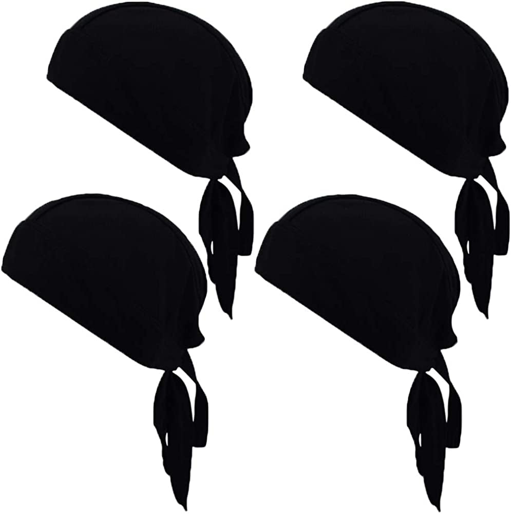 Sweat Wicking Doo Rag Cooling Dew Rag Helmet Liner Hat Large Motorcycle Head Wrap Bandana Skull Caps for Men and Women Apparel & Accessories > Clothing Accessories > Bandanas & Headties JHYWELL Black 4 Pack  