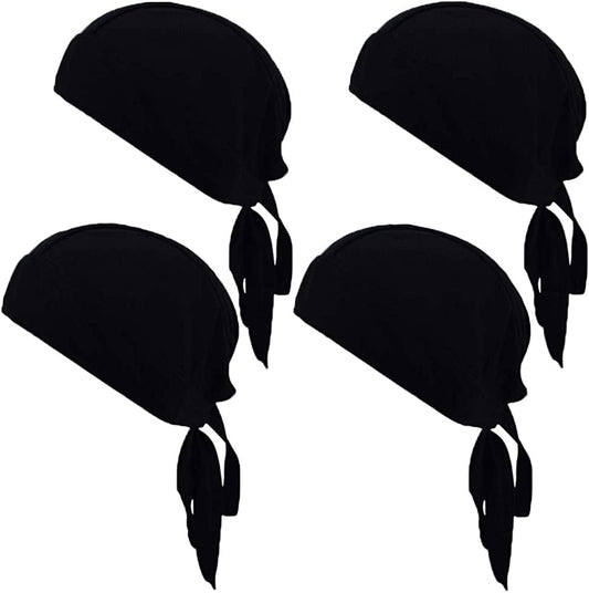 Sweat Wicking Doo Rag Cooling Dew Rag Helmet Liner Hat Large Motorcycle Head Wrap Bandana Skull Caps for Men and Women Apparel & Accessories > Clothing Accessories > Bandanas & Headties JHYWELL Black 4 Pack  