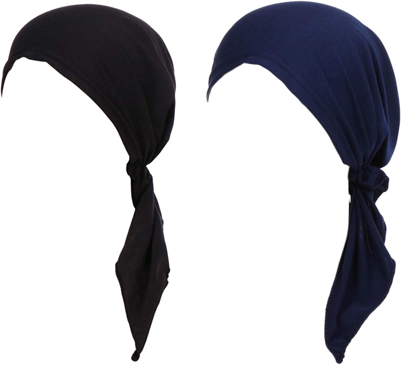 Summer Chemo Scarf Lightweight Silky Beanie Ruffle Cap Cancer Headwear for Womens Apparel & Accessories > Clothing Accessories > Headwear DancMolly Black+navy  